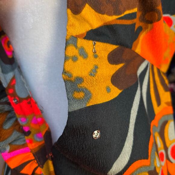 Vintage 60s Liberty House Lilia Butterfly Print Psychedelic Orange Maxi Dress XS - Picture 10 of 11